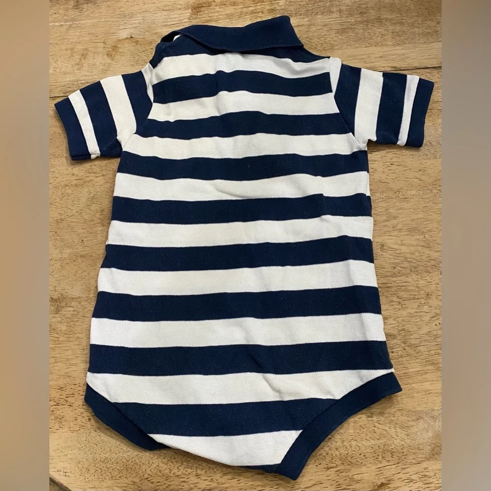 Vintage Ralph Lauren Infant Sz M (6-12m) Navy/White Striped Mesh‎ Polo Bodysuit